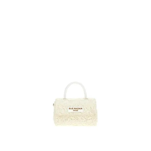 Rue Madam , White Lace Shoulder Bag with Synthetic Leather Handle ,White female, Sizes: ONE SIZE