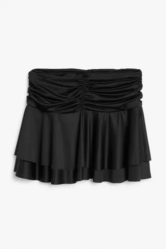 Ruffled satin mini skirt - Black