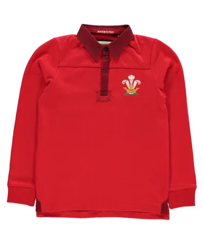 Rugby World Cup Boys Long Sleeve Collared Neck Jersey Junior Sweater Top 100% Cotton - Red