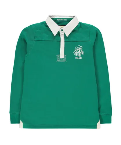 Rugby World Cup Boys Long Sleeve Collared Neck Jersey Top - Green Cotton