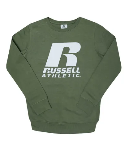 Russell Athletic Boys Boy's Junior Logo Crew Sweat in Green Cotton