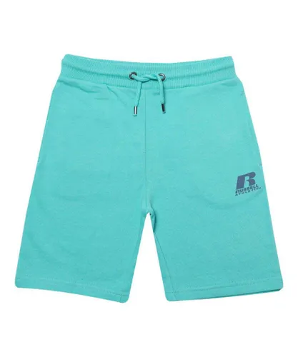 Russell Athletic Boys Boy's Junior R Logo Shorts in Turquoise Cotton