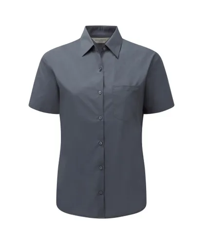 Russell Athletic Collection Ladies/Womens Short Sleeve Poly-Cotton Easy Care Poplin Shirt (Convoy Grey) - Multicolour