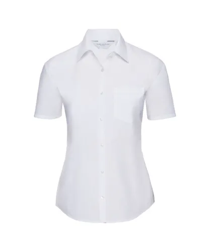 Russell Athletic Collection Ladies/Womens Short Sleeve Poly-Cotton Easy Care Poplin Shirt (White)