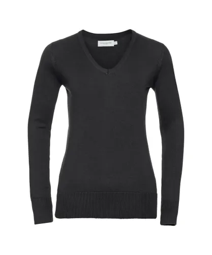 Russell Athletic Collection Ladies/Womens V-Neck Knitted Pullover Sweatshirt (Black)