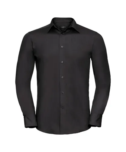 Russell Athletic Collection Mens Long Sleeve Poly-Cotton Easy Care Tailored Poplin Shirt (Black)