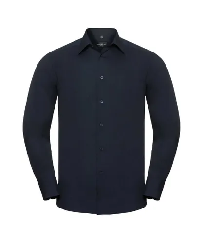 Russell Athletic Collection Mens Long Sleeve Poly-Cotton Easy Care Tailored Poplin Shirt (French Navy) - Multicolour