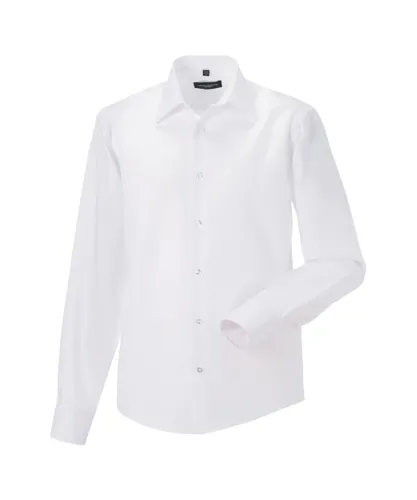 Russell Athletic Collection Mens Long Sleeve Tailored Ultimate Non-Iron Shirt (White) Cotton