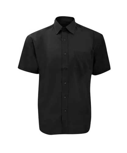 Russell Athletic Collection Mens Short Sleeve Poly-Cotton Easy Care Poplin Shirt (Black)