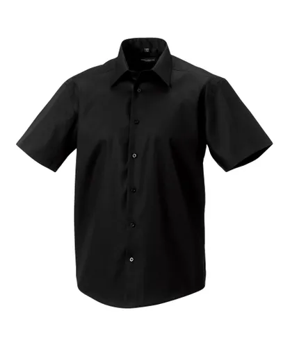 Russell Athletic Collection Mens Short Sleeve Tailored Ultimate Non-Iron Shirt (Black) Cotton