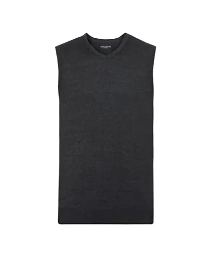 Russell Athletic Collection Mens V-Neck Sleevless Knitted Pullover Top / Jumper (Charcoal Marl)