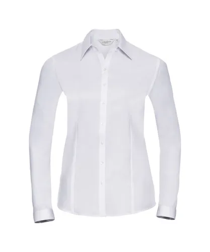 Russell Athletic Ladies/Womens Herringbone Long Sleeve Work Shirt (White)