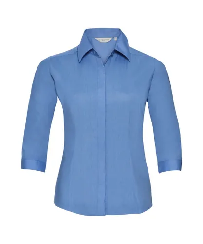 Russell Athletic Womens Collection Ladies 3/4 Sleeve Poly-Cotton Easy Care Fitted Poplin Shirt (Corporate Blue) - Multicolour