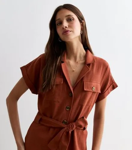 Rust Short Sleeve Belted Utility Jumpsuit New Look