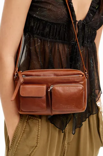 S leather pockets crossbody bag - BROWN - U