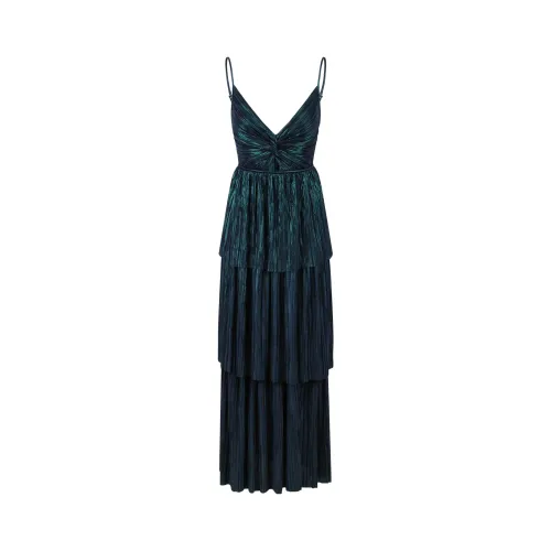 Sabina Musayev , Doris Pleated Maxi Dress with Metallic Finish ,Blue female, Sizes: