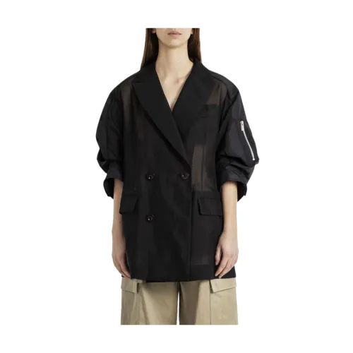 Sacai , Black voile and taffeta jacket ,Black female, Sizes: