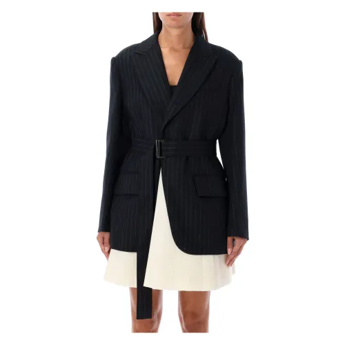 Sacai , Black/White Chalk Stripe Suiting Bonding Jacket ,Black female, Sizes: