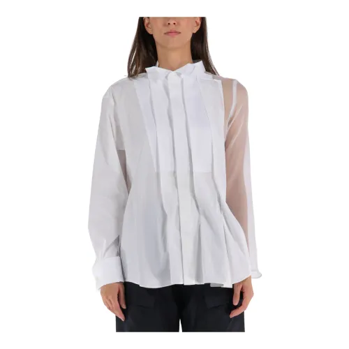 Sacai , Chiffon Mix Cotton Poplin Shirt ,White female, Sizes: