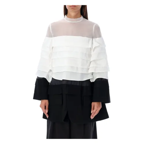 Sacai , Popeline Wool Mini Dress ,Black female, Sizes: