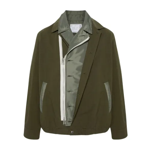 Sacai , Rip-Stop Blouson Jacket ,Green male, Sizes: