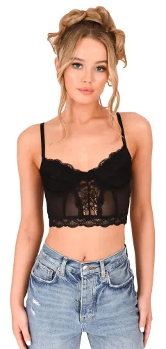Saint Genies Black Mabel Mesh Cropped Lace Underwired Bralette