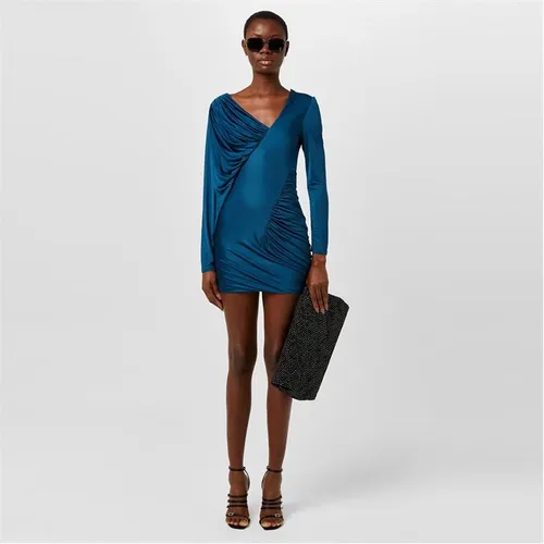 SAINT LAURENT Asymmetrical Draped Mini Dress - Blue