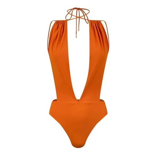 SAINT LAURENT Backless V-Halter Swimsuit - Orange