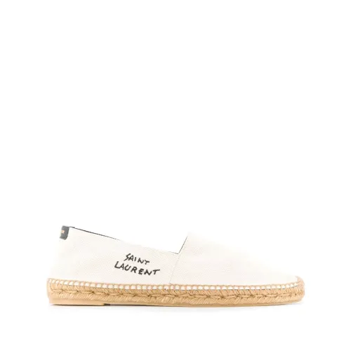 Saint Laurent , Beige Flat Shoes with Embroidered Logo ,Beige male, Sizes: