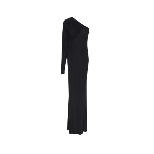 Saint Laurent , Black Asymmetric Sleeve Dress Ss23 ,Black female, Sizes:
