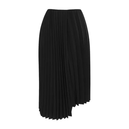 Saint Laurent , Black Asymmetrical Pleated Midi Skirt ,Black female, Sizes: