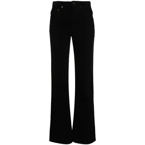 Saint Laurent , Black Corduroy Stud Detail Trousers ,Black female, Sizes: