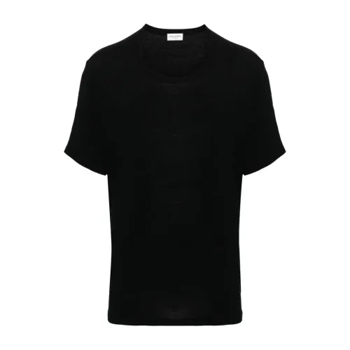 Saint Laurent , Black Crew Neck T-shirt in Viscose and Wool Blend ,Black male, Sizes: