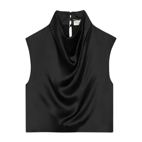 Saint Laurent , Black Cropped Hooded Top ,Black female, Sizes:
