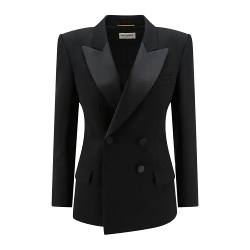 Saint Laurent , Black Double-Breasted Wool Blazer ,Black female, Sizes: