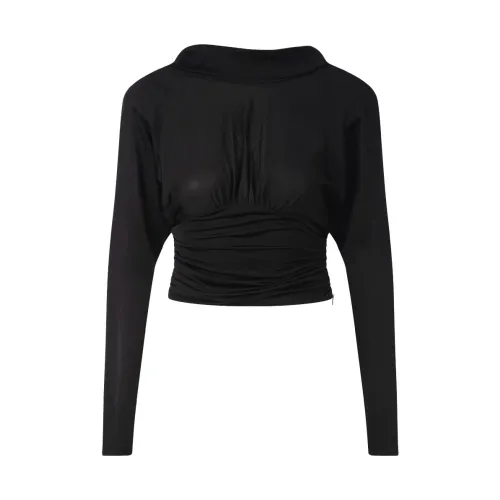 Saint Laurent , Black Draped Collar Cropped Top ,Black female, Sizes: