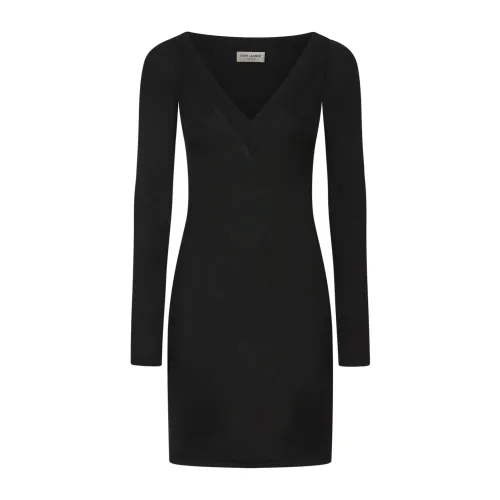 Saint Laurent , Black Knee-Length Dress with Long Sleeves ,Black female, Sizes: