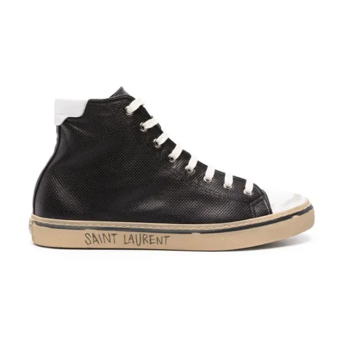 Saint Laurent , Black Lace-Up Sneakers with Signature Detail ,Black male, Sizes: