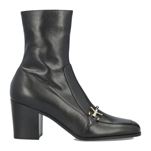 Saint Laurent , Black Leather Ankle Boots ,Black female, Sizes: