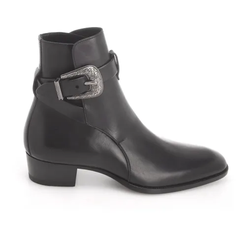 Saint Laurent , Black Leather Ankle Boots for Men ,Black male, Sizes: