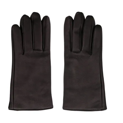 Saint Laurent , Black Leather Gloves with Metal Monogram ,Black female, Sizes:
