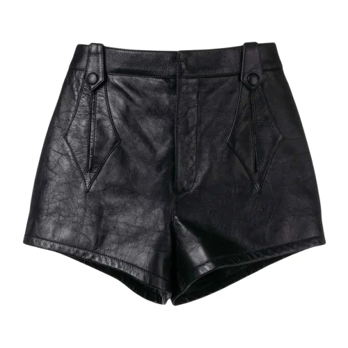 Saint Laurent , Black Leather High-Waisted Shorts ,Black female, Sizes: