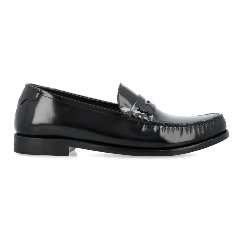 Saint Laurent , Black Leather Penny Loafers Closed Shoes ,Black male, Sizes: