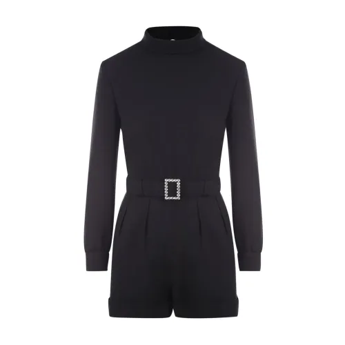 Saint Laurent , Black Open Back Jumpsuit with Jewel Belt ,Black female, Sizes:
