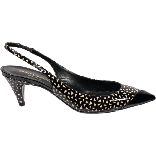 Saint Laurent , Black Patent Leather Slingback Pump with White Triangles ,Black female, Sizes: