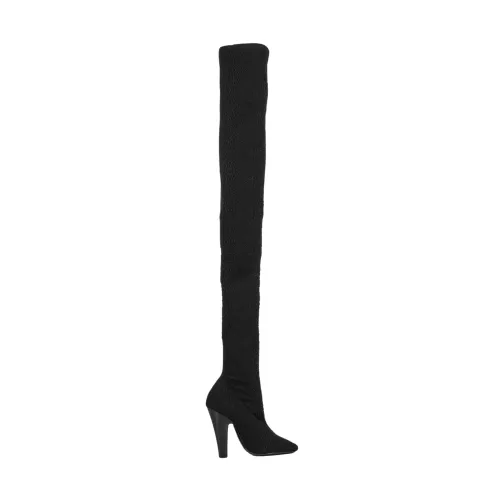 Saint Laurent , Black Python-Effect Over-Knee Boots ,Black female, Sizes: