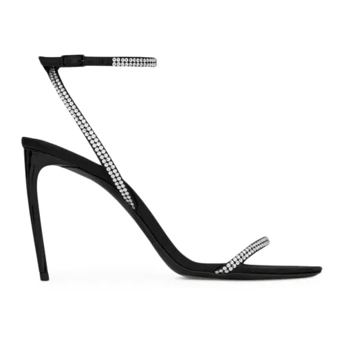 Saint Laurent , Black Silk Sandals with Crystal Applique ,Black female, Sizes: