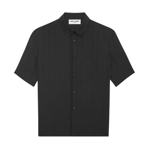 Saint Laurent , Black Silk Short Sleeve Shirt for Men ,Black male, Sizes: