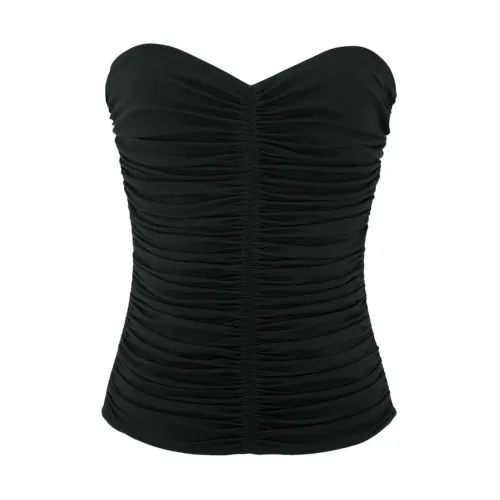 Saint Laurent , Black Topwear with Hidden Zip, Horizontal Neckline ,Black female, Sizes: