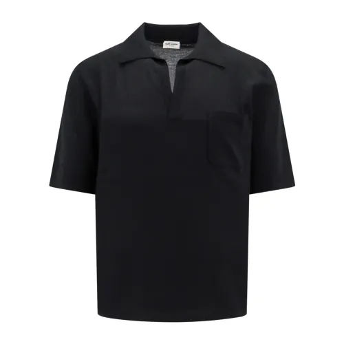 Saint Laurent , Black V-Neck T-Shirt, Made in Italy ,Black male, Sizes: